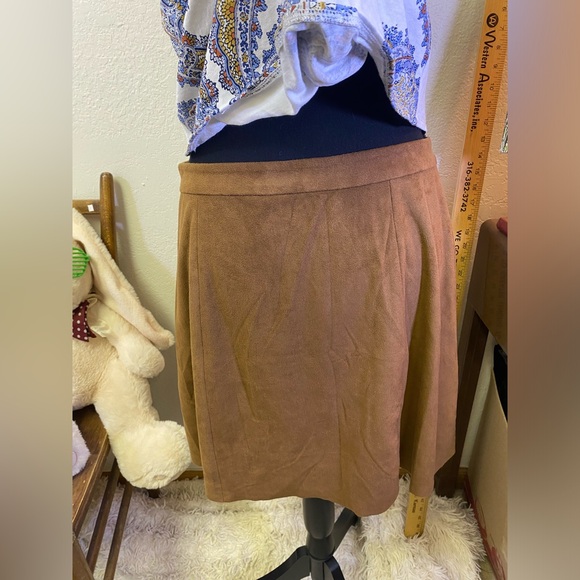 1 State Mini Skirt Womens 6 Brown Tan Faux Suede Zip Detail A Line Hippie Boho - Picture 6 of 14